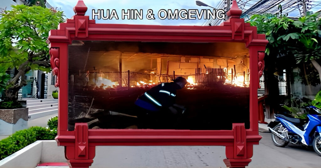 Brand in resortcafé aan het strand van Cha-am, de eigenaar van de accomodaties heeft de gasten elders ondergebracht