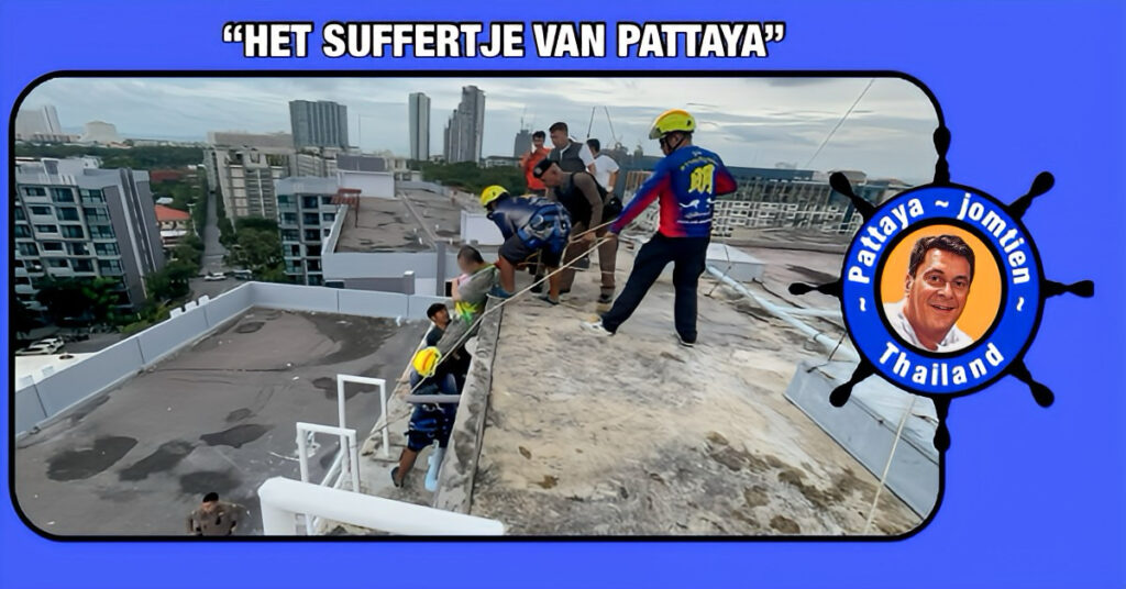 Chinese man uit watertank op het dak van de Thepprasit Road in Pattaya gehaald