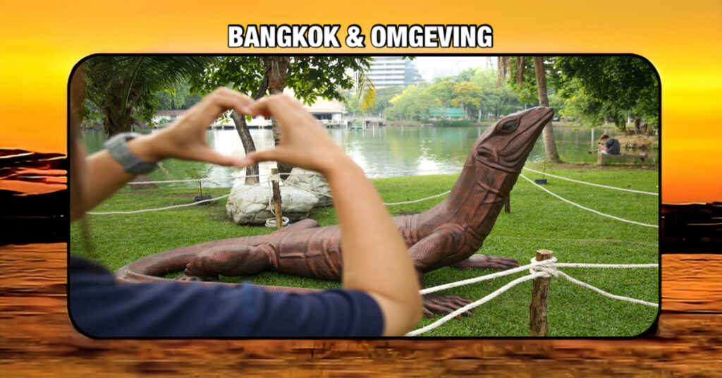In de hoofdstad van Thailand, Bangkok, staat een enorme monitor hagedis de bezoekers te verwelkomen 