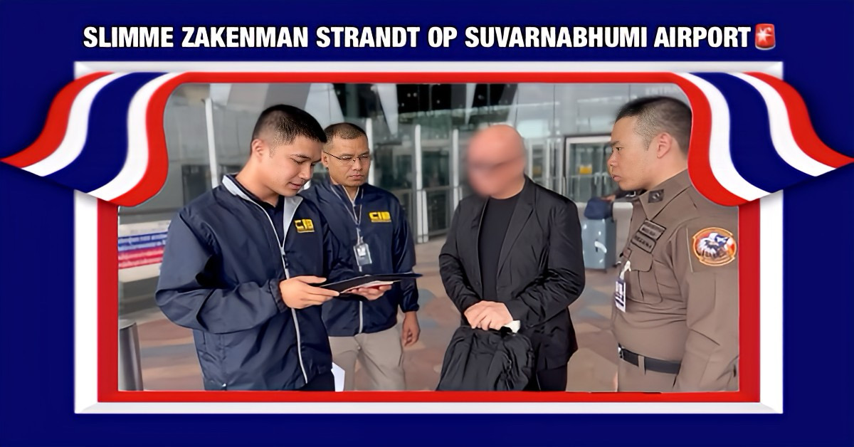 Politie in Thailand trekt Singaporese zakenman aan zijn jasje op vliegveld Suvarnabhumi voor btw-fraude