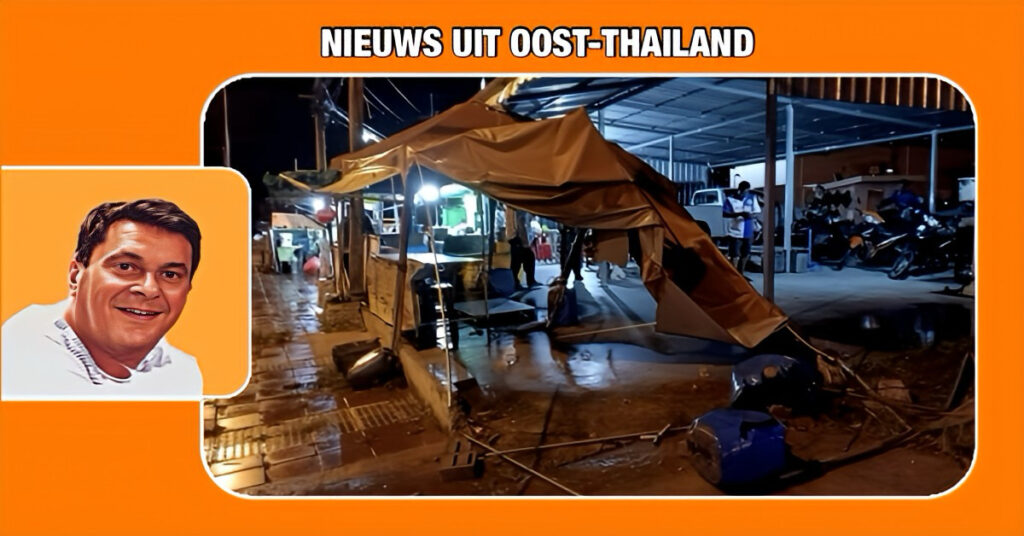Politieschandaal in Oost-Thailand, hoge politieagent rijdt een eetkraam aan barrels en slaat op de vlucht!