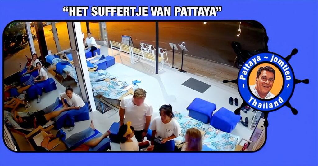 Russisch stel maakt het bont door na een traditionele Thaise massage zonder te betalen op de motorfiets springt