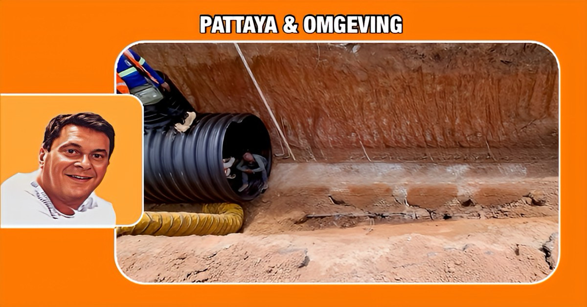 Pattaya is onverhoeds bezig met het plaatsen van grote rioolbuizen om de overstromingen nabij de spoorweg te verminderen.