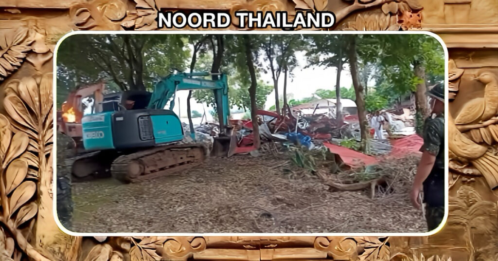 Beminde gelovigen gaan bij de sloop van een tempel in Thailand de confrontatie aan door het gooien van molotovcocktails.