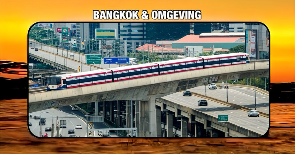 De BTS-treinen zoeven als eerbetoon aan grenssoldaten in de nationale 3-kleur over de rails in Bangkok