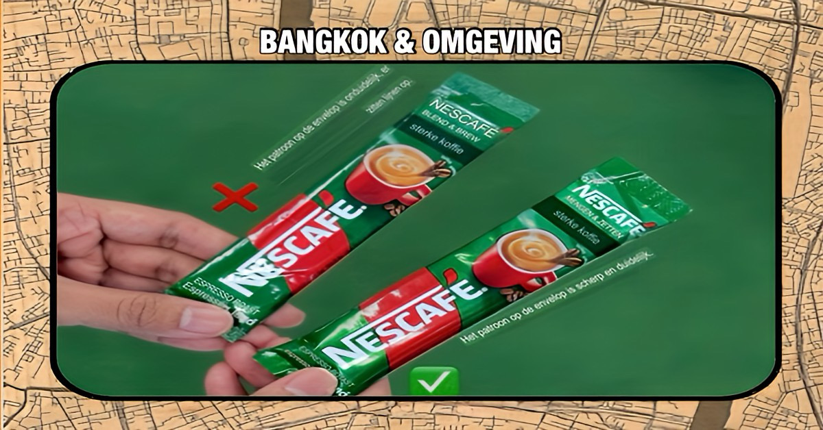 Politie Bangkok waarschuwt het publiek voor nep Nescafé en andere kruideniersproducten, die in heel Thailand worden aangeboden 