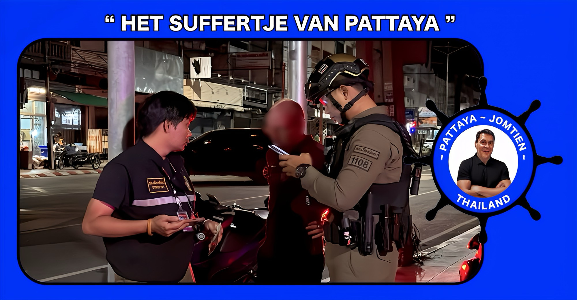 Politie Pattaya rekent af met Britse motorrijder voor het hinderen van een ambulance en het gebaar “fuck you”, reden temeer om hem op te pakken.