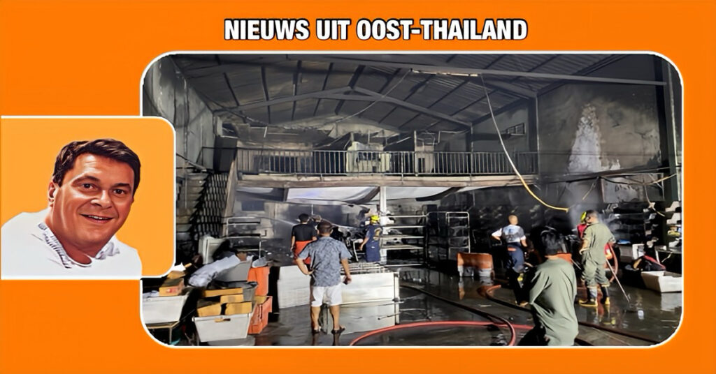 Grote brand in een pakketdepot van Thaise posterij in oost-Thailand, honderden pakketten verwoest