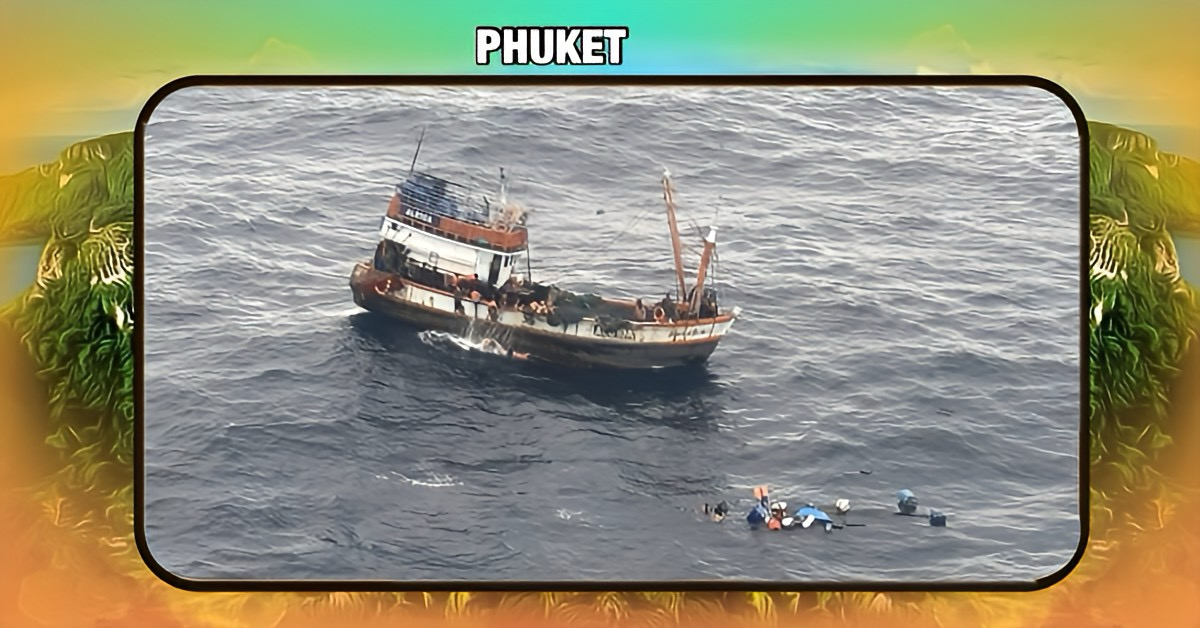 Gigantische golven hebben een vissersboot in Zuid-Thailand, bij Koh Racha, laten zinken, alle vissers konden worden gered