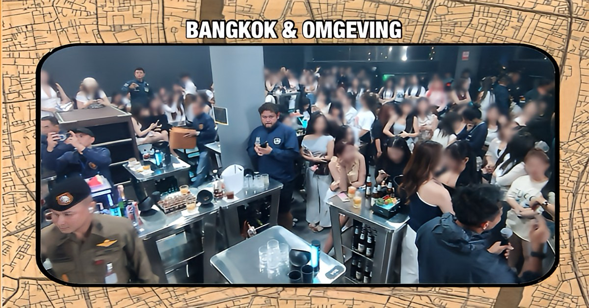 Politie Bangkok maakt een einde aan een feestje in een Chinese nachtclub en stuurt meer dan 300 feestgangers de tent uit