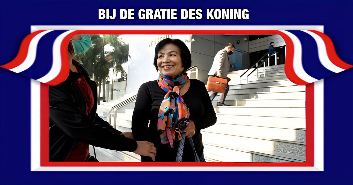 Een 69-jarige vrouw, die in Thailand 43 jaar gevangenisstraf kreeg voor majesteitschennis, wordt vandaag vrijgelaten onder gratie van de Koning