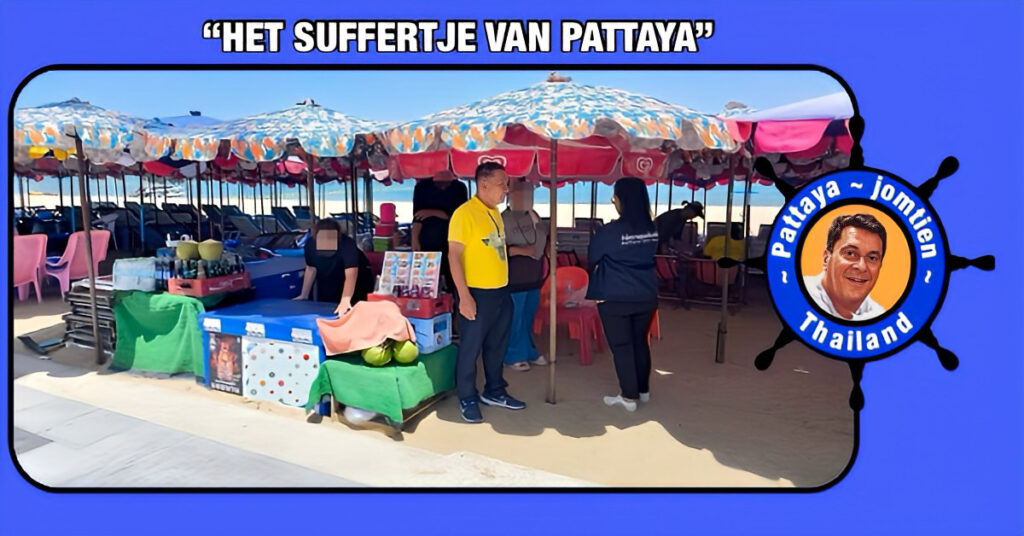 Van wie is het strand eigenlijk?, een strandstoel-verhuurder in Pattaya op het strafbankje geplaatst na het blokkeren van parkeerplaatsen aan de Beach Road.