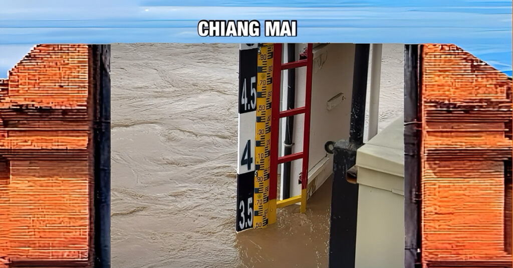 De Ping-rivier in Noord-Thailand staat op het punt om over te lopen, bewoners van Chiang Mai moeten hun spullen verplaatsen en kwetsbaren helpen