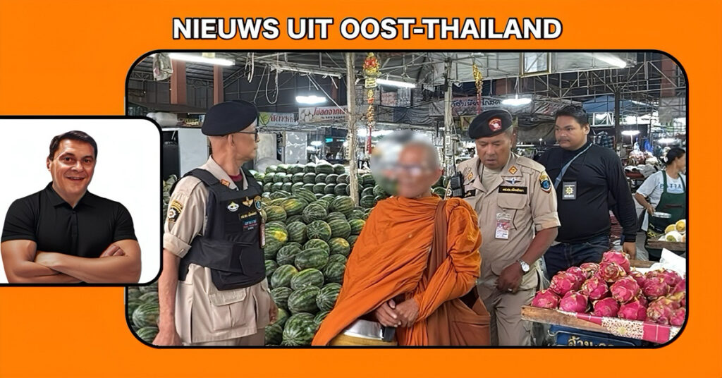 Monniken in Pattaya wijken voor hun aalmoesrondes van de gebaande paden af