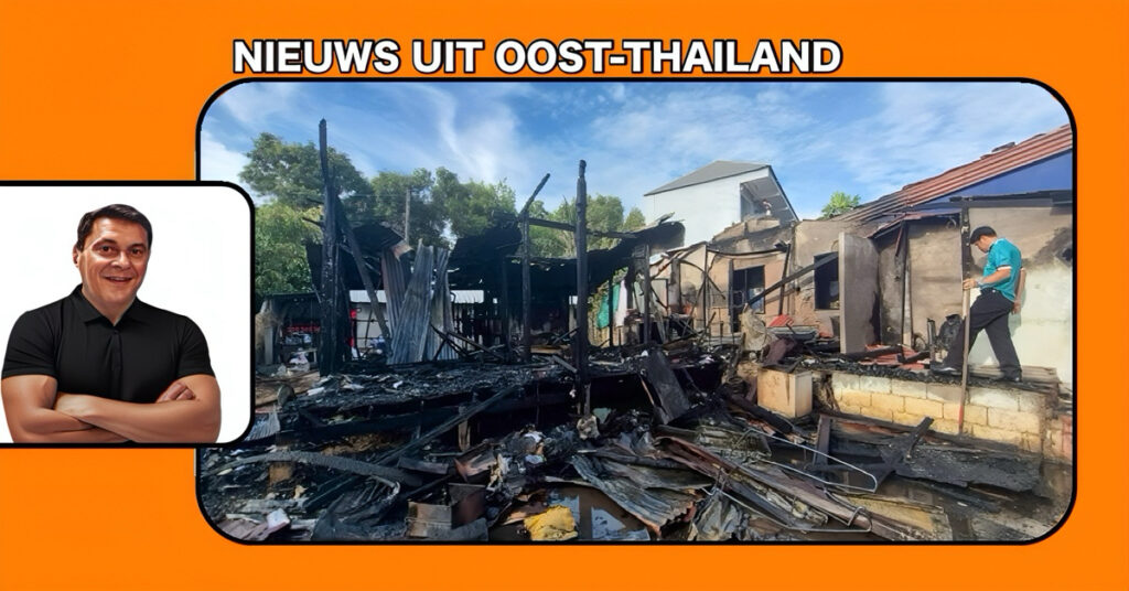 Defecte telefoonoplader veroorzaakt brand en verwoest houten woning in Oost-Thailand 