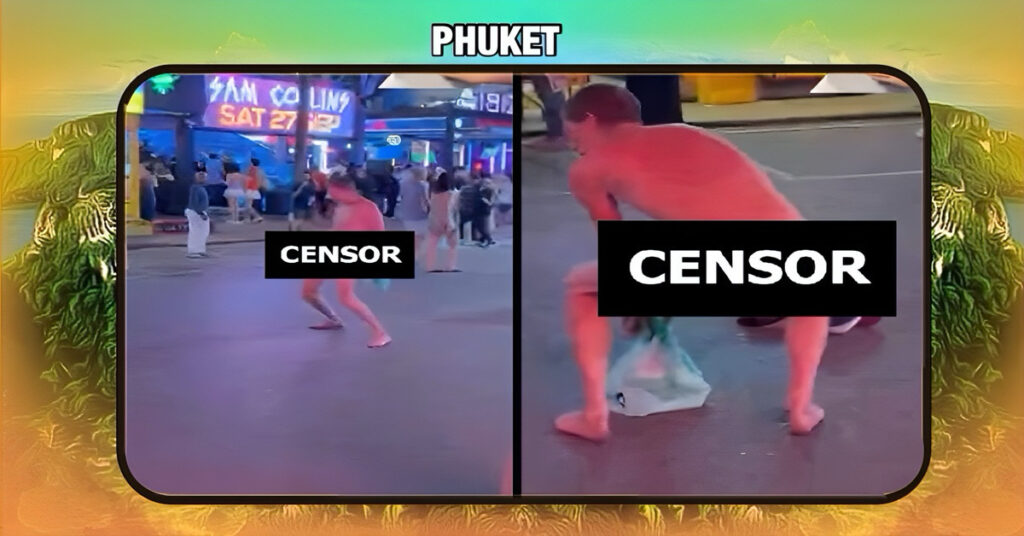 Naakte man geeft “sexy” dansshow weg op Bangla Road in Phuket, politie heeft nog niet gereageerd