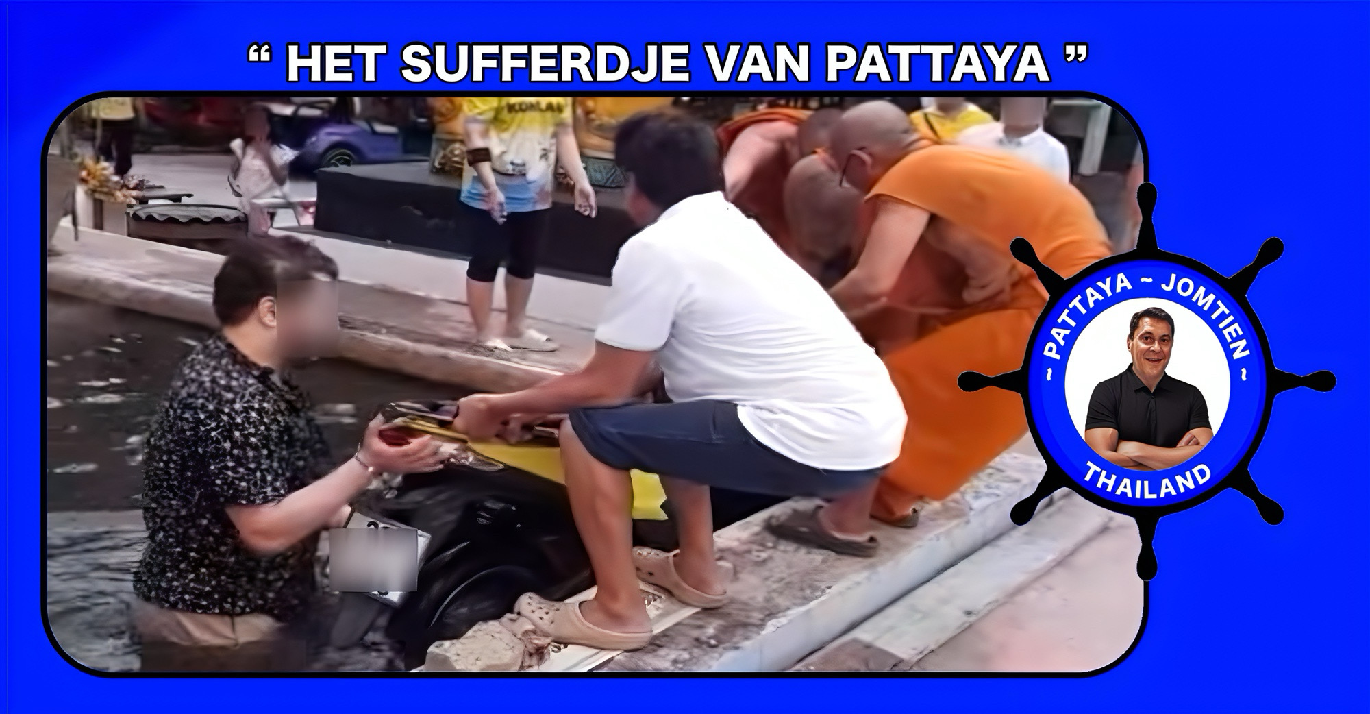 🎥 | Een toerist doopt zijn motor in de vijver van Wat Mai Samran in Oost-Thailand, monniken halen de motor boven water