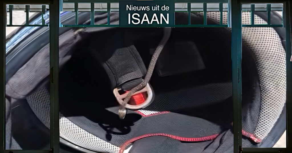 🎥 | Man ontdekt een slang in helm na drie uur rijden door Noordoost-Thailand