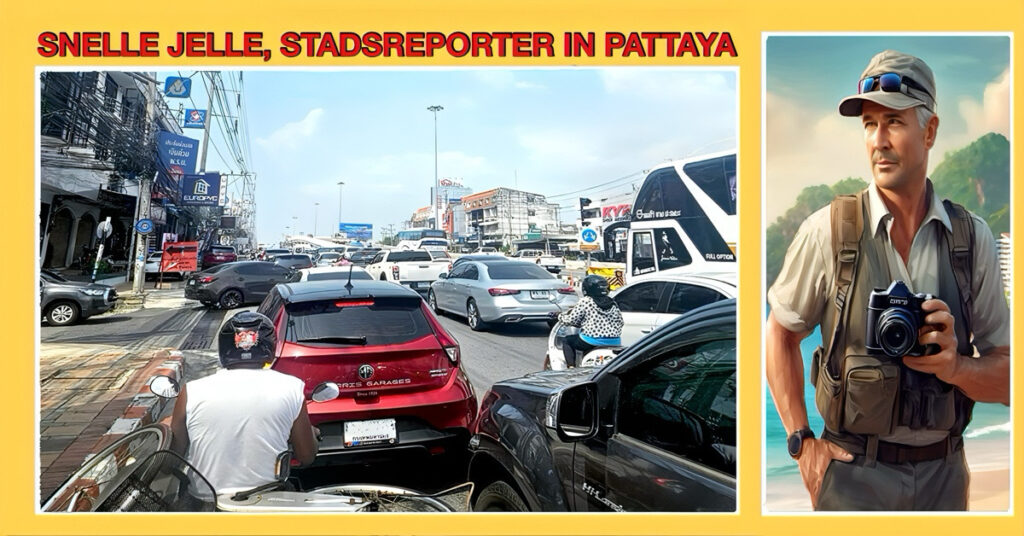 Het verkeerschaos in Pattaya is absurd chaotisch doordat bestuurders van auto’s en motorfiets lak aan de Thaise wet hebben