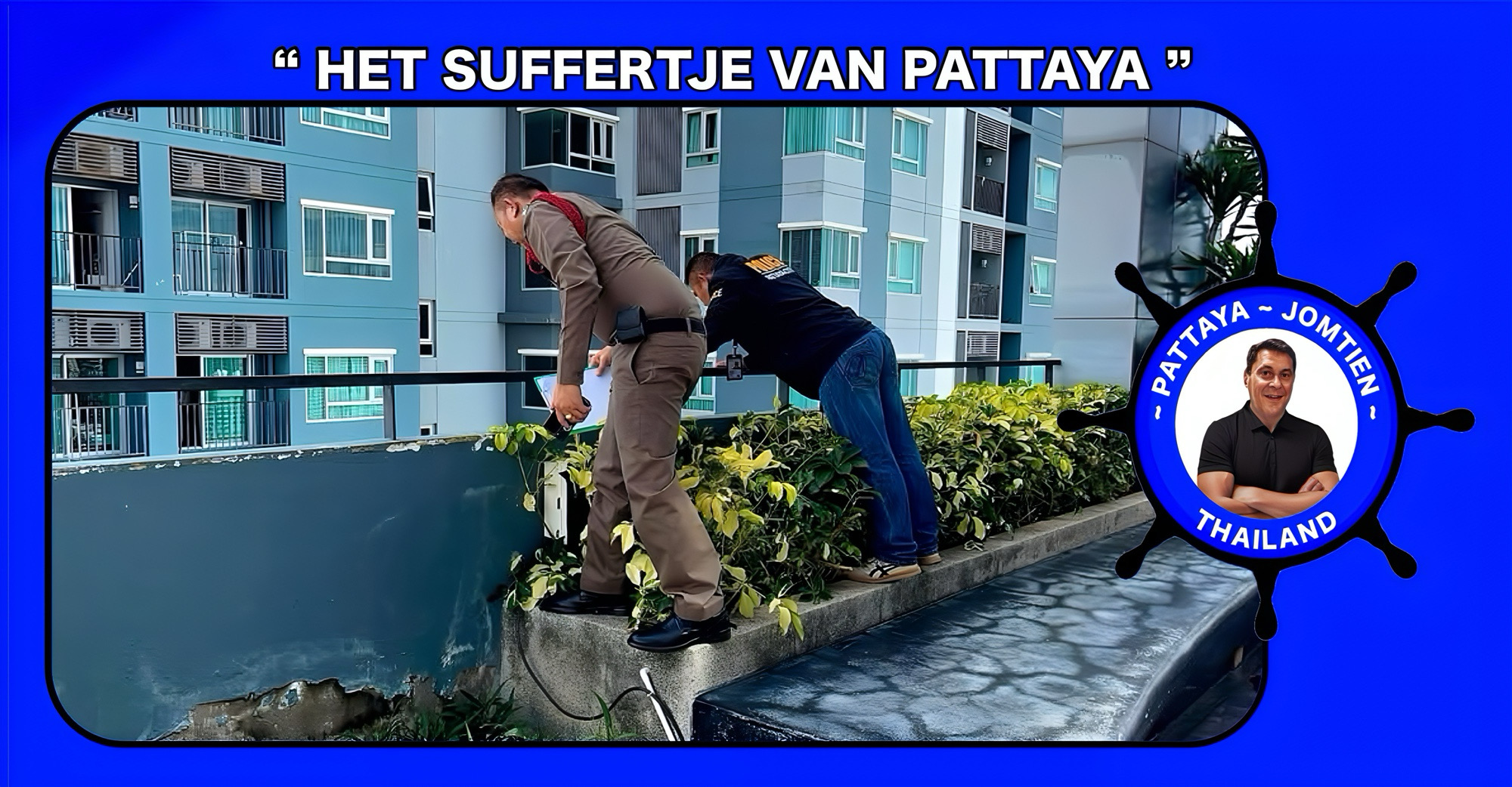 Tragedie in het stadscentrum van Pattaya, een Aziatische man springt van grote hoogte vanuit een luxe condominium.