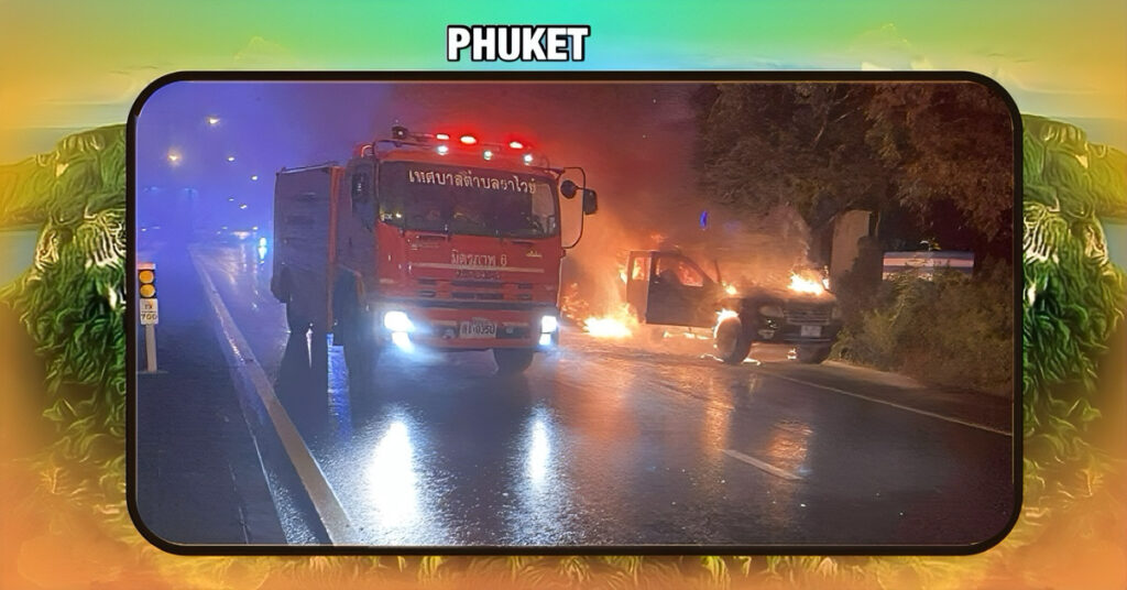 Buitenlander ontsnapt ternauwernood uit zijn brandende auto in Zuid-Thailand 