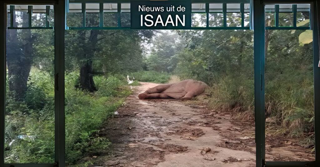 Dierenartsen onderzoeken een olifant die in Noordoost-Thailand in aanraking kwam met een onder stroom staand hekwerk