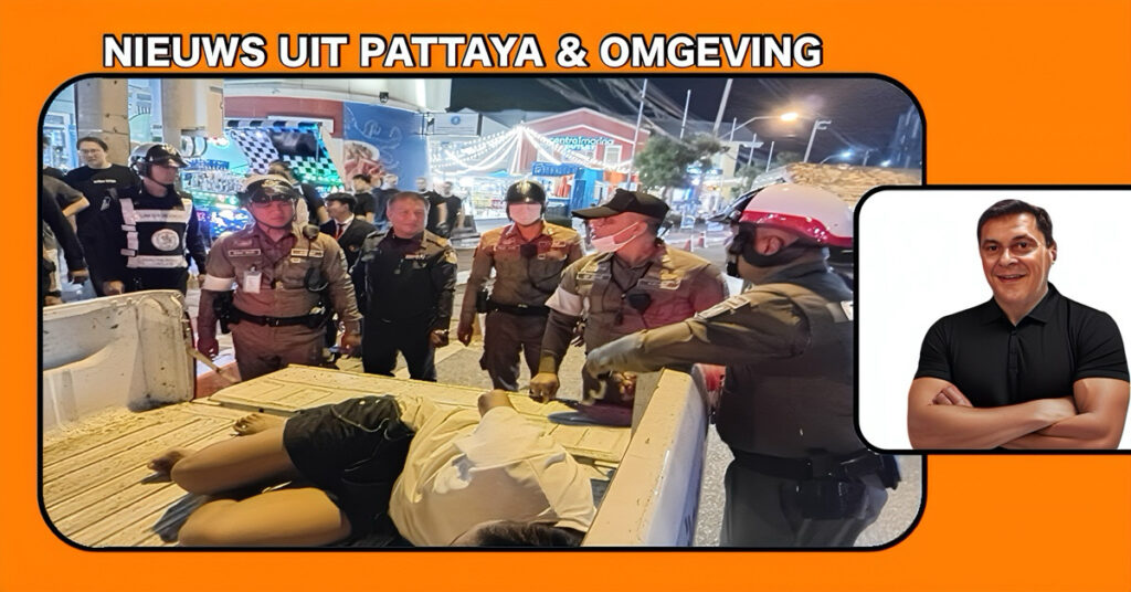 Dronken Chinese man door de Tessakit politie in Pattaya aangehouden na steekincident met een pen