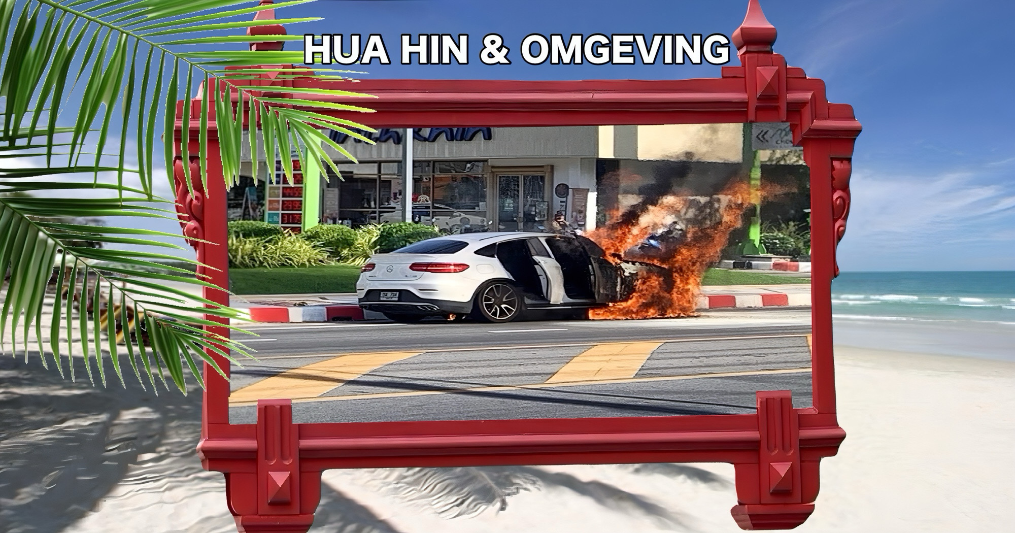 Zonde | Vette pech voor een Amerikaan wiens mooie Mercedes-Benz in Hua Hin in vlammen opging. 