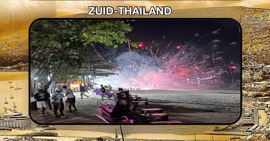 De politie in Phuket zoekt naar de daders van een chaotische vuurwerkactie op Patong Beach, nadat ze ten onrechte twee Omaanse toeristen aanhielden