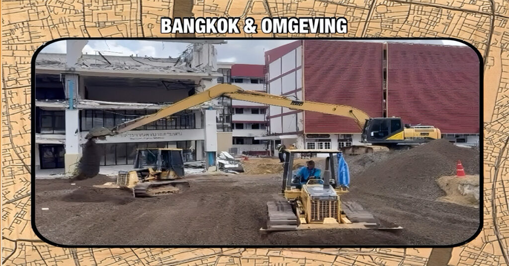 Het dichten van het zinkgat bij Vajira ziekenhuis aan Samsen Road in de Thaise hoofdstad Bangkok gaat moeizaam