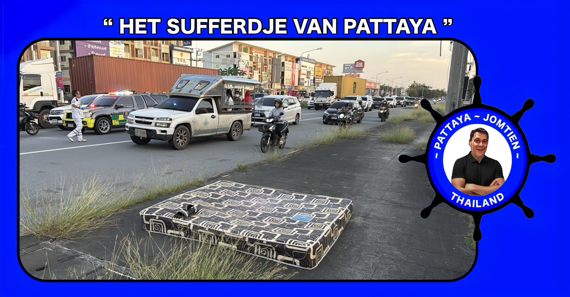 21-jarige man valt in Pattaya uit een pick-up truck terwijl hij op een matras probeerde een uiltje te knappen