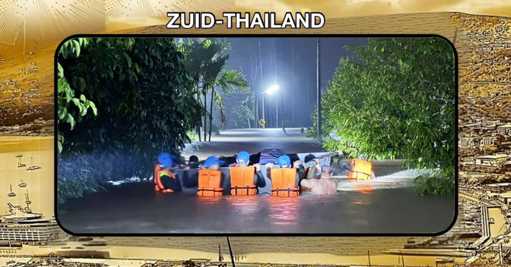 Vlaming in zuidelijk gelegen Hat Yai van Thailand, geconfronteerd met extreme overstromingen, het is bar en boos