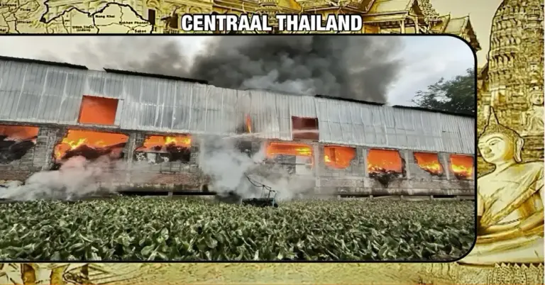 Grote brand  in een oude bandenrecyclingfabriek in Bang Phli, Centraal Thailand