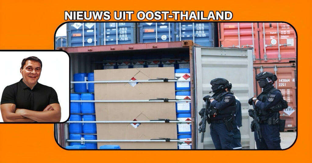 🎥| Autoriteiten onderscheppen 22 ton acetylzuur in de diepzeehaven van Laem Chabang, vermoedelijk bestemd voor drugproductie