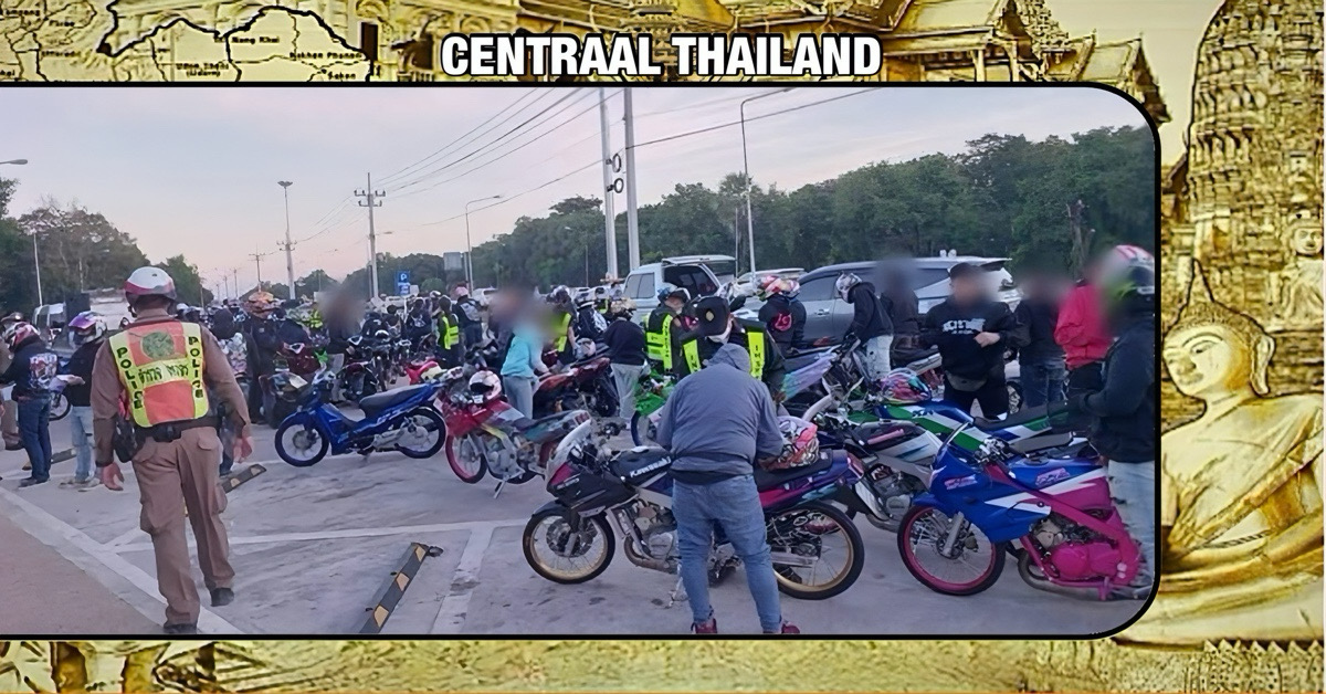 Politie in Thailand gaat  “een spaak in het wiel”, steken nadat een motorrally verschillende ongelukken liet zien