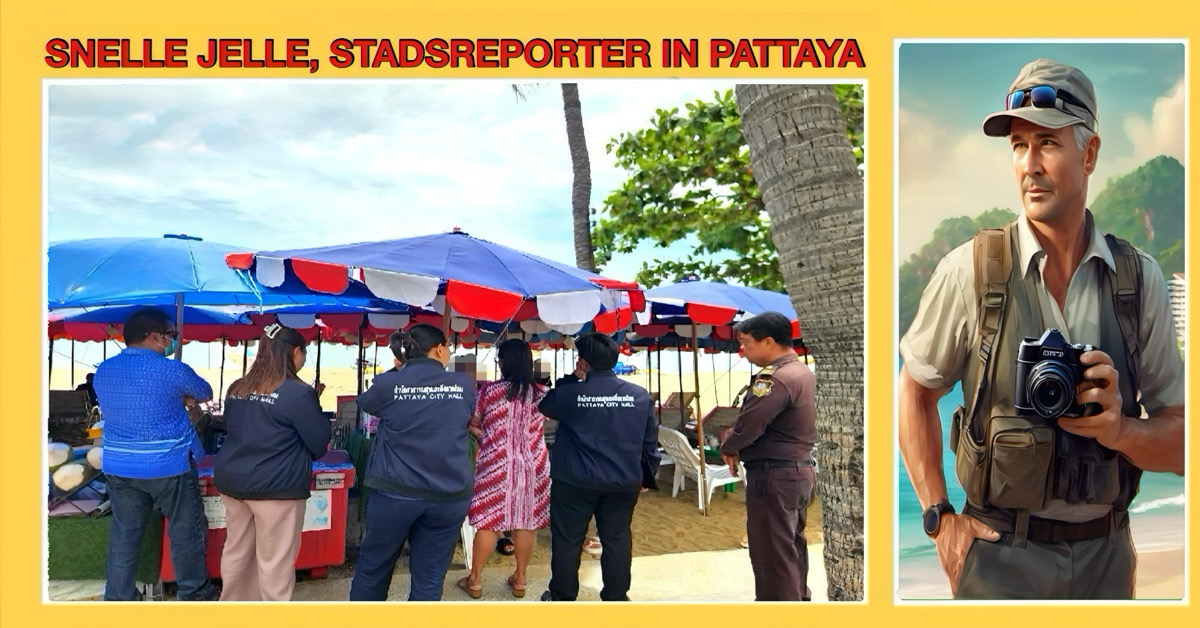 Ambtenaren struinen het strand van Pattaya op om strandverkopers na een ruzie stevig toe te spreken en sluiten zelfs tijdelijk tentjes om de rust te herstellen.