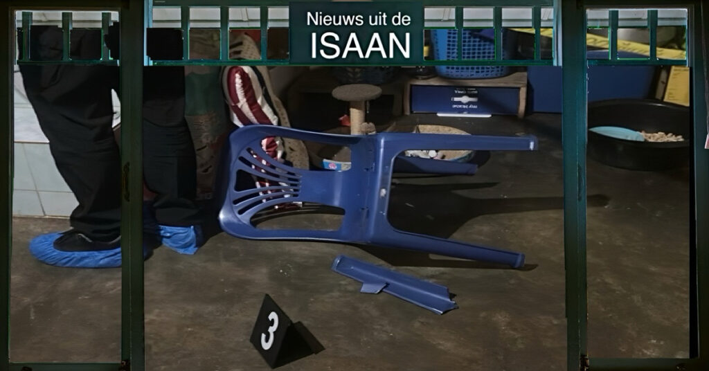 Dronken man krijgt in Noordoost-Thailand de rekening gepresenteerd nadat hij zijn vrouw met een plastic stoel aanviel