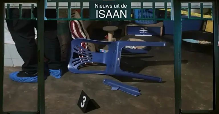 Dronken man krijgt in Noordoost-Thailand de rekening gepresenteerd nadat hij zijn vrouw met een plastic stoel aanviel