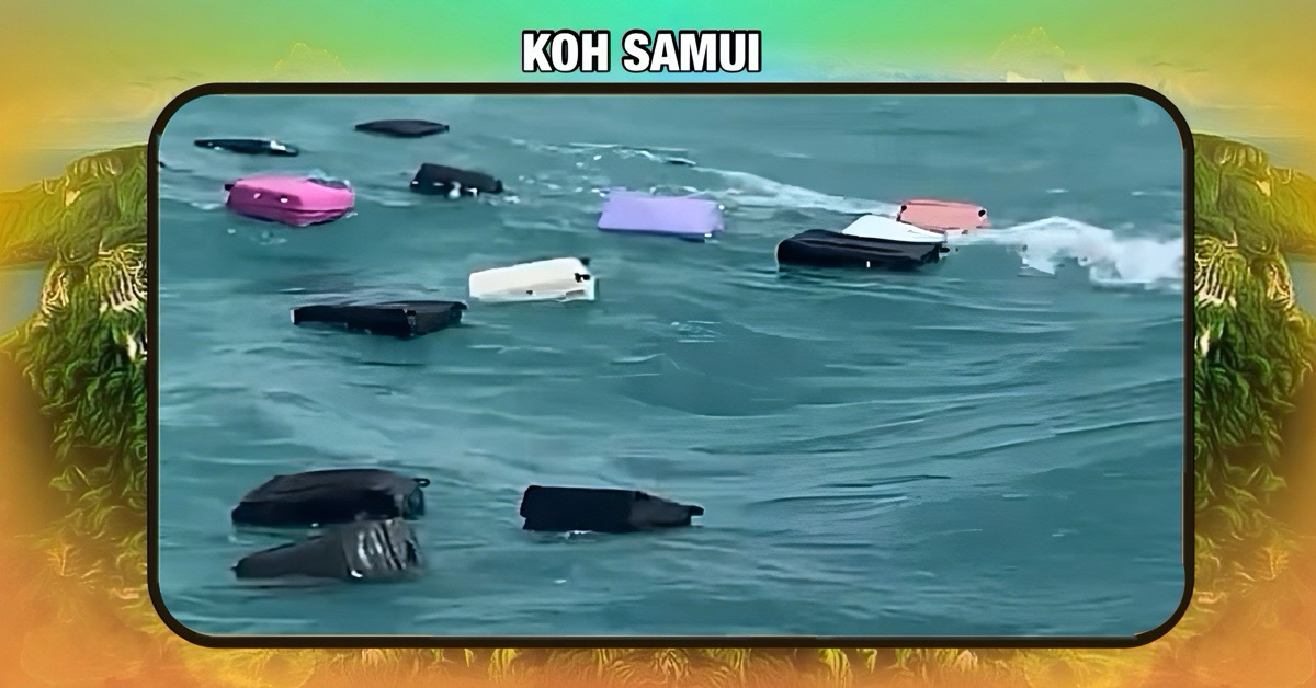 Passagiers tijdens een ferrytocht hun baggage in de golf van Thailand verdwijnen