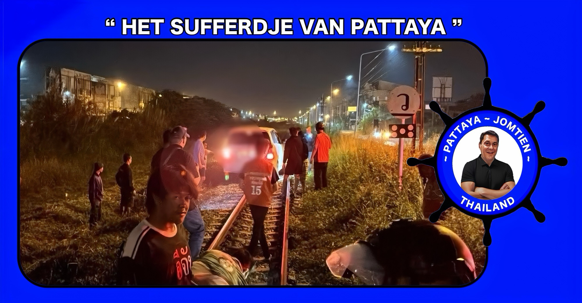 Dronken automobilist neemt verkeerde afslag en belandt op spoorrails in Pattaya