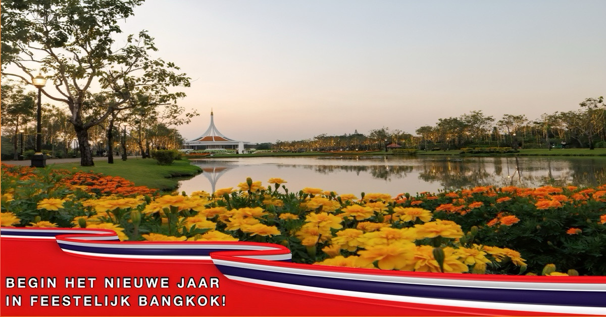 Alle districten in de hoofdstad van Thailand plaatsen bloemstukken en bieden fotomomenten aan ter gelegenheid van het Nieuwjaar.