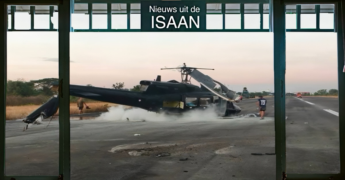 🎥 | Een legerhelikopter heeft in Noordoost-Thailand een noodlanding moeten maken, waarbij vier personen gewond raakten.