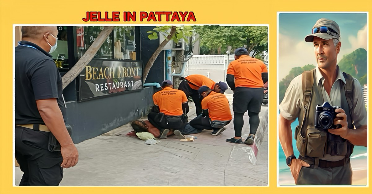 Dakloze Thaise man, gewapend met een mes en scharen, veroorzaakte onrust onder toeristen nabij een winkel in Pratamnak Soi 5 in Jomtien.