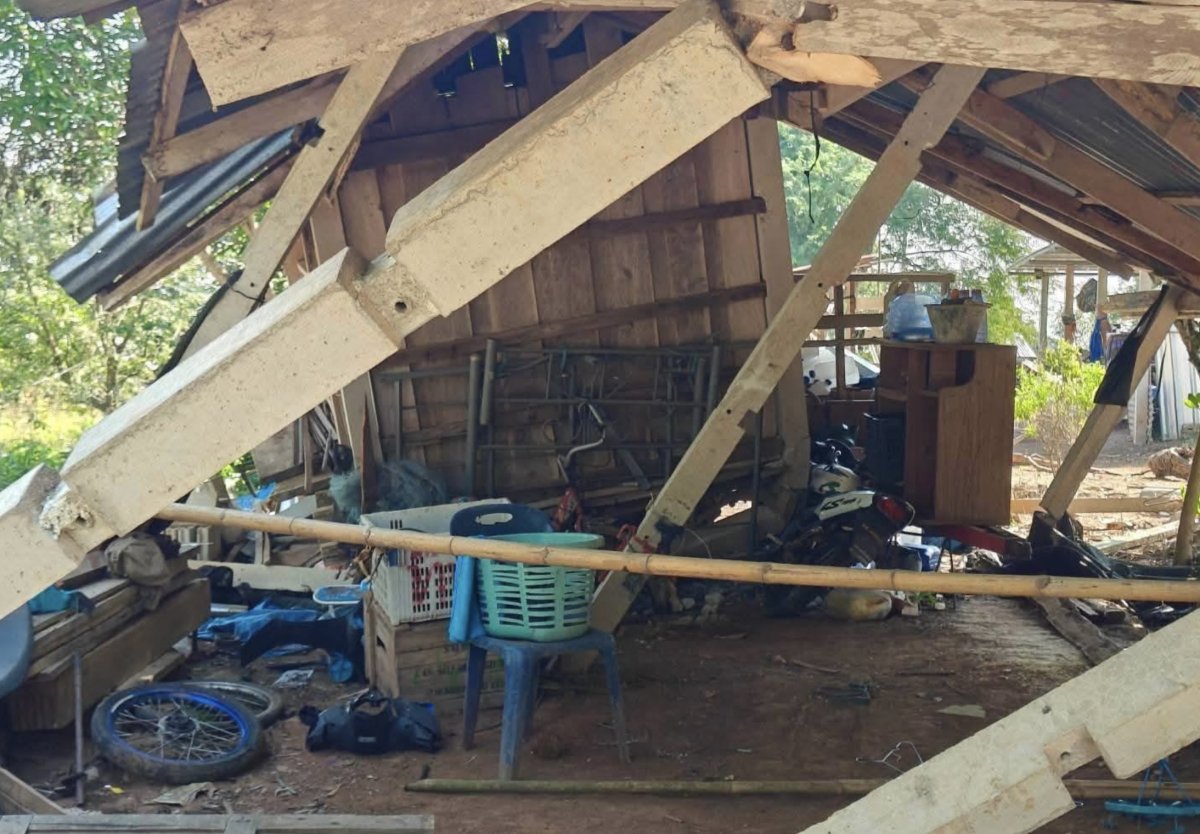 Wilde olifanten uit het Phu Luang-wildreservaat in Noordoost-Thailand hebben vier huizen en bijbehorende rijstschuren verwoest.