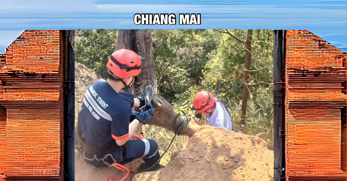 Toerist gered na val in de kloof van Pai Canyon in Noord-Thailand