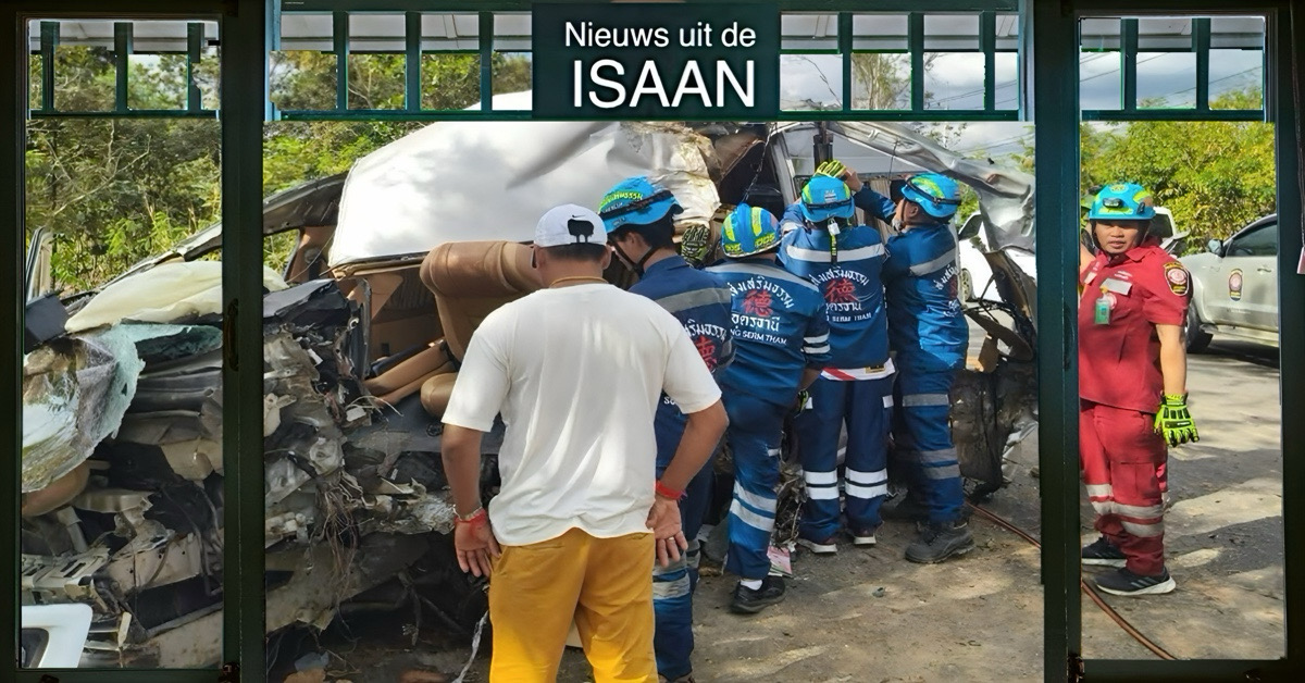 Klapband in Noordoost-Thailand resulteert in ernstig verkeersongeluk met een dodelijk slachtoffer en acht gewonden