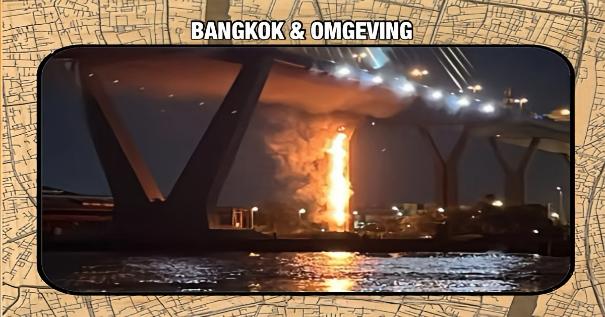 Jeugd veroorzaakte brand op Bhumibolbrug in Thailand door het spelen met vuurwerk met nagenoeg geen grote structurele schade!