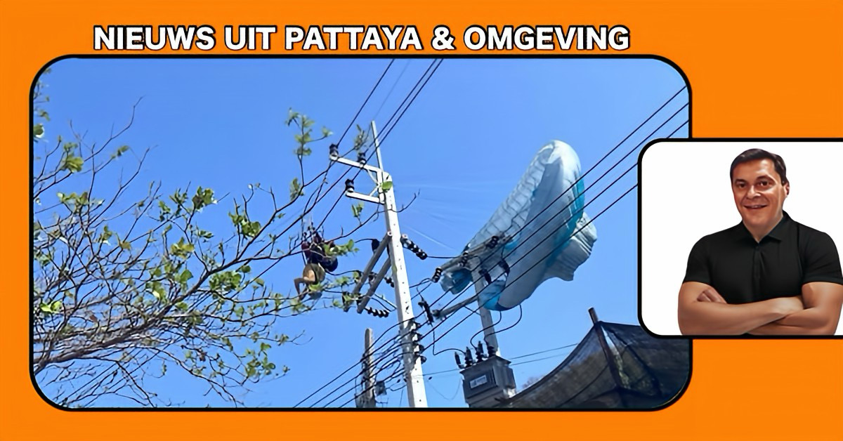 Een paraglider raakt verstrik in een hoogspanningsmast, waardoor Koh Larn even zonder stroom kwam te zitten