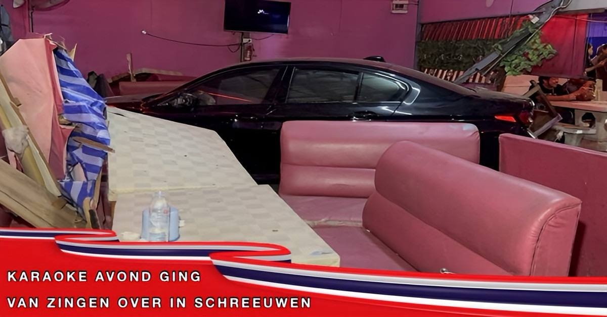 BMW-bestuurder parkeert zijn vehicle in karaoke bar in Centraal-Thailand, 8 Thaise bezoekers waren niet meer in staat de hoge noten te halen