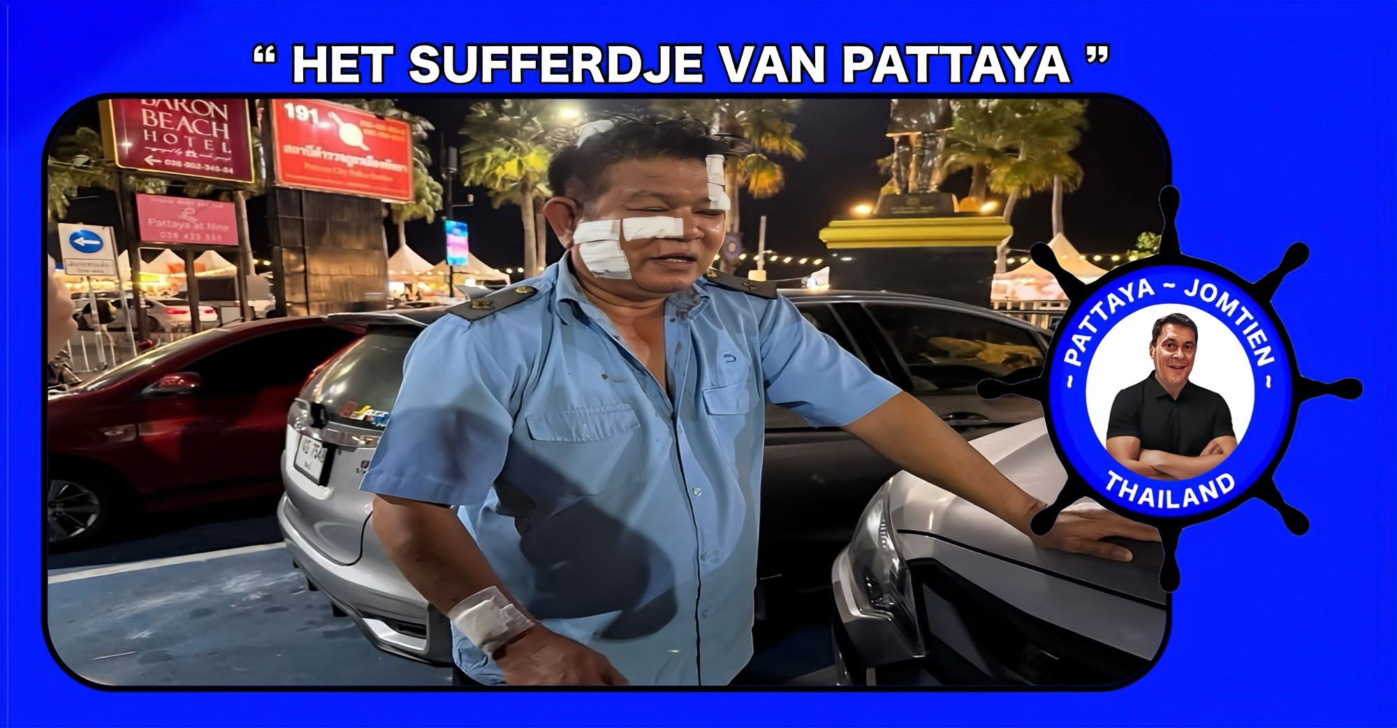 Buschauffeur werd in Jomtien zwaar mishandeld, politie Pattaya start een onderzoek